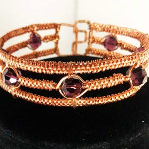 Handcrafted Purple Woven Coated Copper  Bracelet